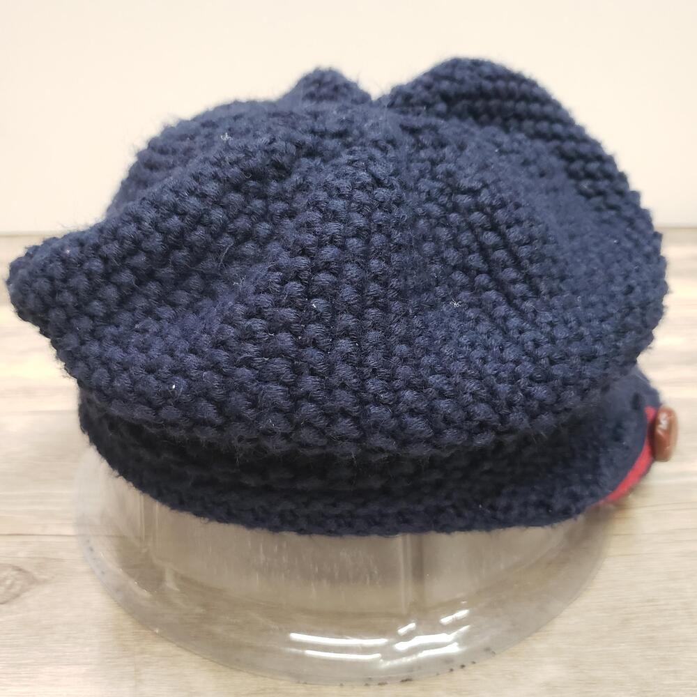 Tommy Hilfiger Hat Newsboy Fitted Womens One Size Blue Knit Button Winter Warm